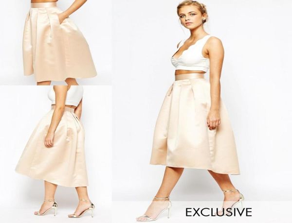 

fashion champagne skirts satin puffy a line party dresses high low knee length women formal skirts 2016 custom made prom gowns8698778, Black