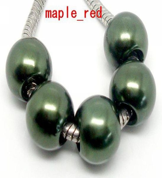 

100pcs army green pimitation pearl charms for jewelry making loose european big hole acrylic beads fit european bracelet low 4579057, Black