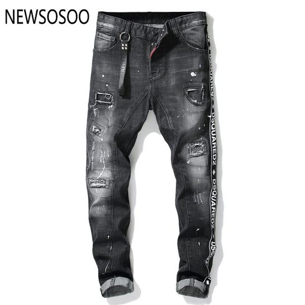 

european american style mens jeans luxury men straight denim trousers zipper patchwork slim black jeans for men291t, Blue
