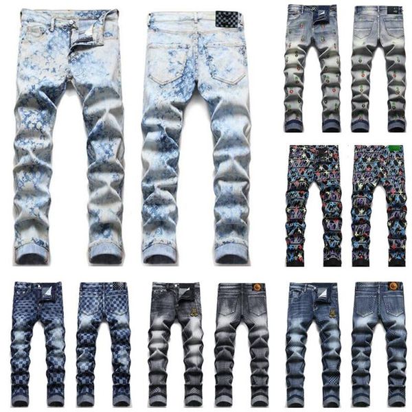 

2022 men's jeans european american street fashion brand men jeans slim denim straight biker skinny ripped jean hip hop pencil192v, Blue