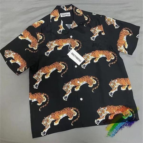 

men's casual shirts 2021ss tiger pattern printing wacko maria hawaii shirt men women 11 quality t-shirt tees264s, White;black