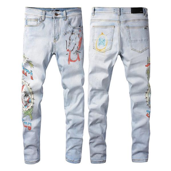 

2022 mens fashion designer skinny straight slim ripped jean elastic casual motorcycle biker stretch denim trouser classic pants je249v, Blue