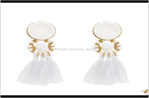 

8 colors bohemian acrylic beads cotton thread long tassel drop earrings for party jewelry tj5hm dangle chandelier fg2sw3190758, Silver