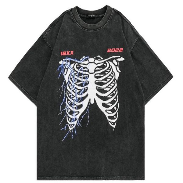 

shec men's t-shirt punk streetwear print t-shirt oversize t shirt loose casual men women washed tee 2204252436, White;black