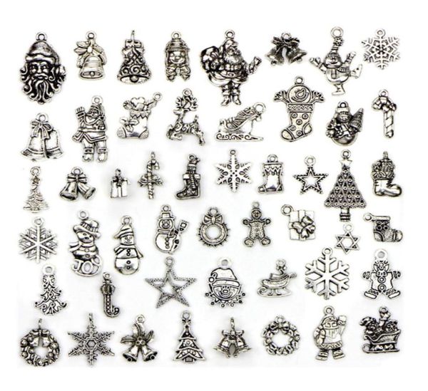 

50pcslot retro alloy loose beads trendy christmas charms metal pendant tibetan silver vintage diy bracelet and necklace xmas jewe1932187, Black