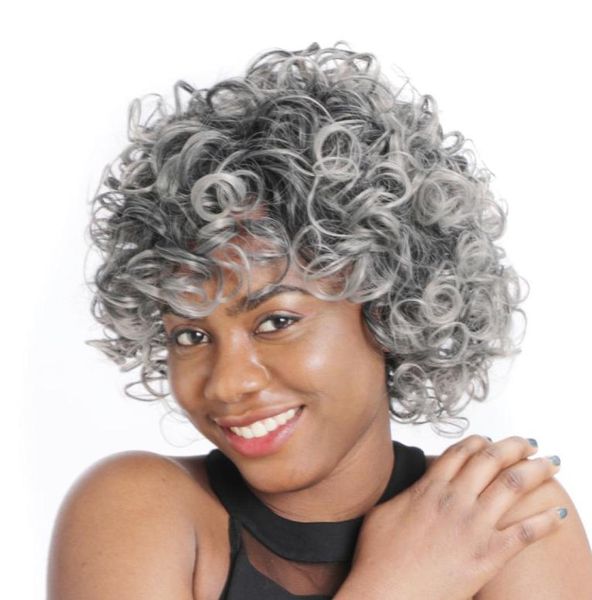 

zm newstyle 12quot short afro wigs synthetic mixed ombre grey kinky curly wig for blackwhite women high temperature fiber ameri3848299, Black