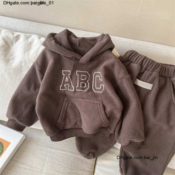 

kids clothing sets warm pullover letter hooded sweatshirts casual fleece tracksuit childrens designers clothes boys pants, White