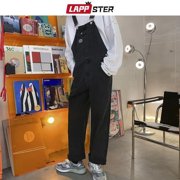 

men's pants lappster harajuku y2k hip hop denim jumpsuits 2023 overall streetwear causal rompers jeans korean fashion baggy 2xl 230812, Black