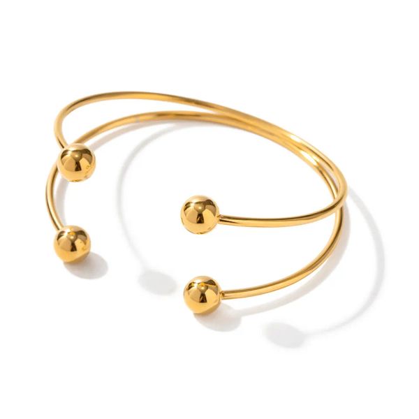 

2023 charm 18k gold plated stainless steel bracelet jewelry ball double layer opening bangles for girls, Black