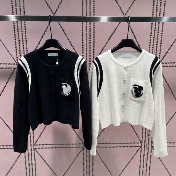 

fashion 2 colour vintage contrast stripes cardigans women's sweater round neck long sleeve single breasted pocket loose long knit coat, White;black
