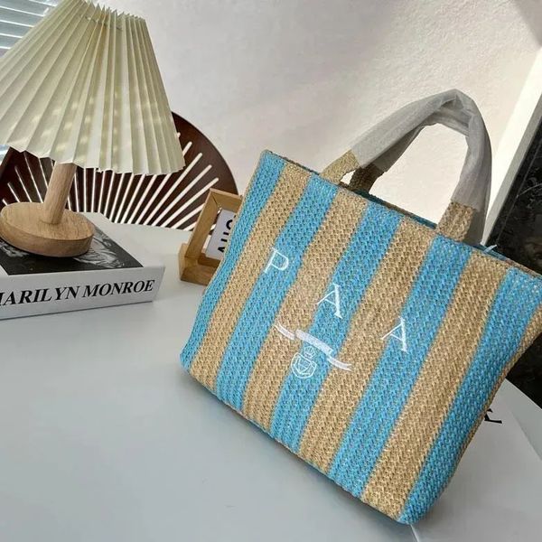 

totes stripe straw bags designer bag woman crochet tote bag luxury handbag summer shopping purse totes shoulder handbags triangle quality