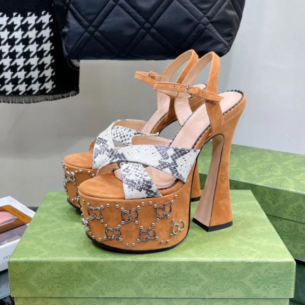 

janaya leather g stud-detailed platform sandals chunky high heels ankle strap open toe heeled block heel sandal luxury designer shoes for wo, Black