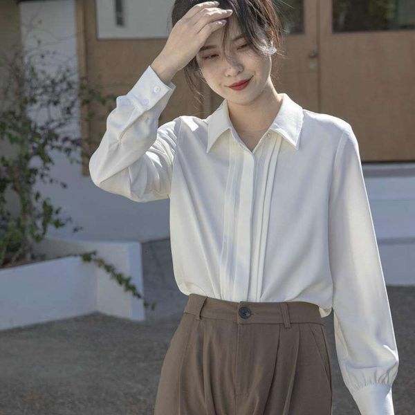 

spring and autumn chiffon long sleeved white shirt for women