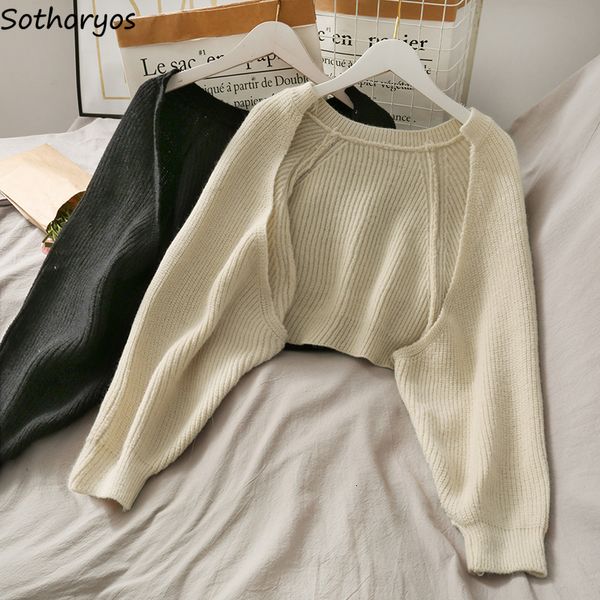 

women's sweaters shrug solid autumn irregular knitwear loose allmatch crop female bolero chic high street soft 230812, White;black