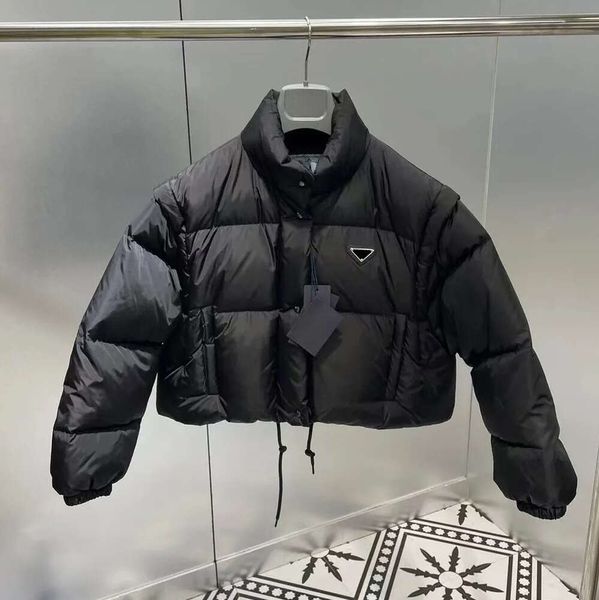 

designer cropped down jacket for women lightweight puffer winter collar parkas fashion short jacket style slim corset out windbreaker, Black