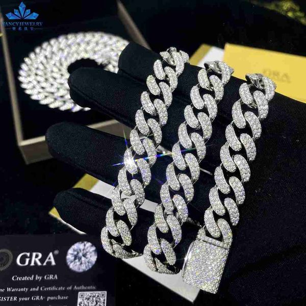 

factory wholesale vvs moissanite diamond miami 925 cuban link chain 8mm 10mm 12mm 14mm 18mm 20mm hip hop necklace men jewelry, Silver