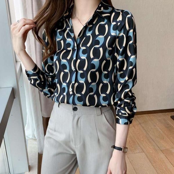 

print shirt for women design autumn niche silk long sleeved top, White