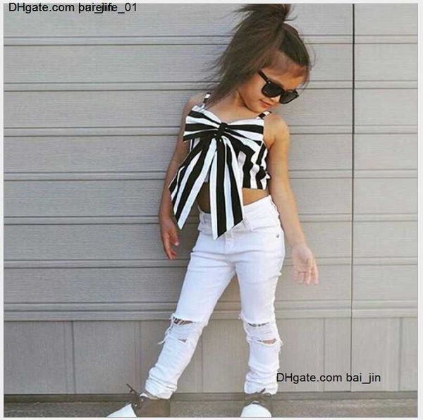 

new fashion girls clothing sets children striped big bow +pants 2pcs set kids suit child outfits, White