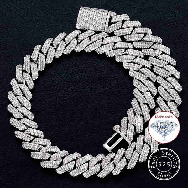 

factory custom 20mm hip hop vvs cuban link chain men thick oem iced out bracelet moissanite necklace 925 sterling silver