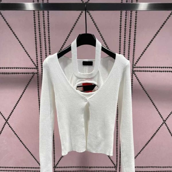 

dies v-neck knit sweaters fake two piece sweatshirt designer long sleeved t shirt hollow vest y2k slim fit wool tank women casual sweater, White;black