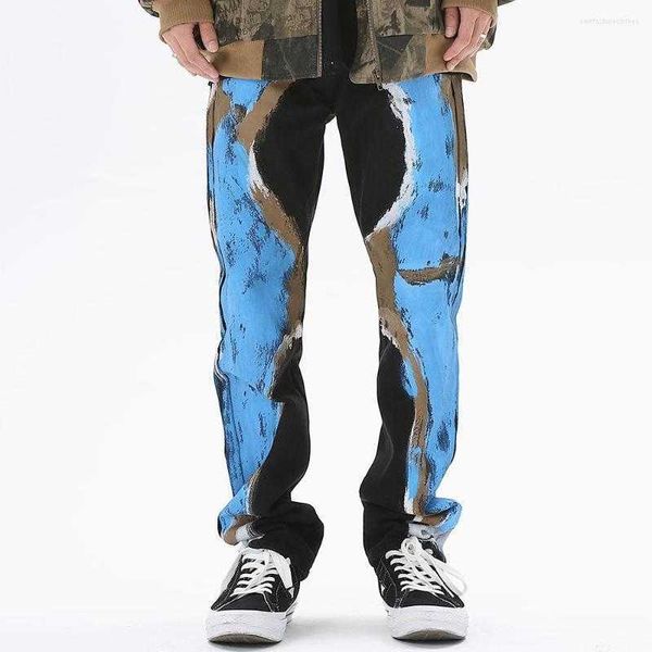 

men's jeans hip hop denim pants 2023 men streetwear graffiti painted fashion harajuku casual joggers trousers harem, Blue