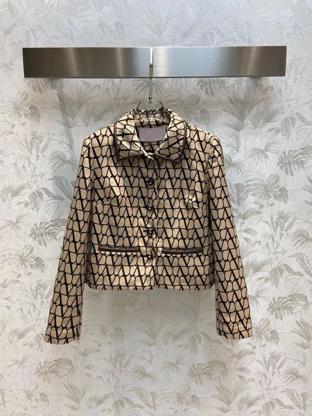 

2023 new autumn fashion letter pattern jacket women vintage lapel single breasted lady elegant pockets loose casual coat, Black;brown