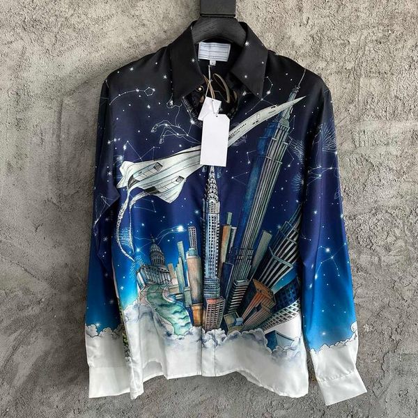 

blue 2023ss summer men pattern silk long sleeve shirt casual shirts, White;black