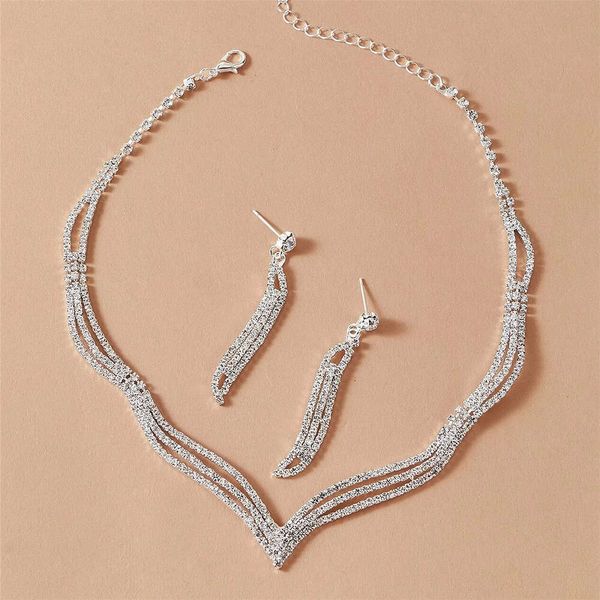

designer's wedding dress necklace earring set elegant evening party ornaments simple and elegant, versatile, personalized and advanced, Silver