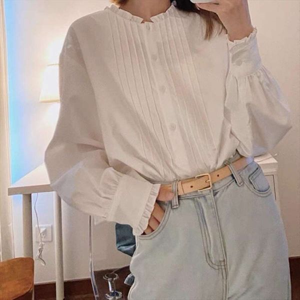 

good temperament french white agar edged loose shirt womens autumn design niche long sleeves