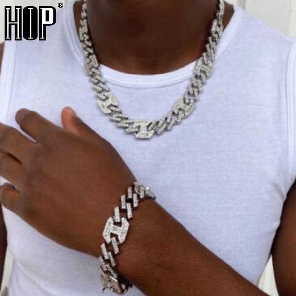 

hip hop 17mm silver color bling aaa+ iced out alloy rhinestones coffee bean prong cuban chain bracelet necklace for men jewelry