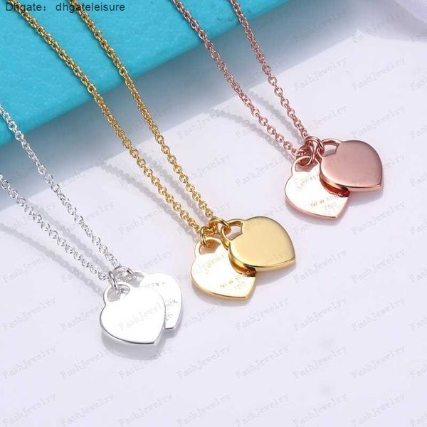 

luxury double heart necklace ladies stainless steel heart-shaped diamond pendant designer neck jewelry christmas gift women accessories whol, Silver