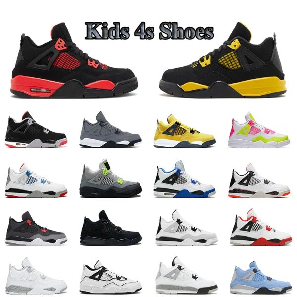

kids shoes 4s jumpman  baskteball kid shoe platform bred black cat fire red yellow thunder university pink military blue trainers'&#03, Black;red