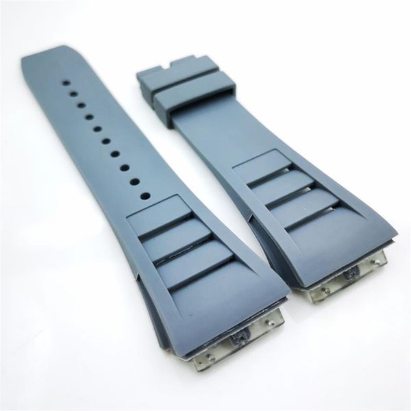 

25mm grey watch band rubber strap for rm011 rm 50-03 rm50-01308p, Black;brown