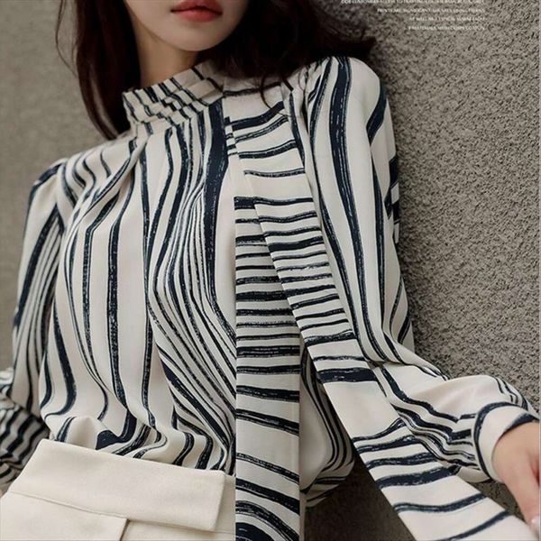 

french fashion zebra striped shirt spring and autumn design streamer niche long sleeved all matching for women, White