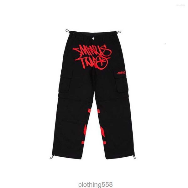 

men's pants minus two cargo harajuku casual punk rock straight wide leg trouser streetwear y2k pant retro street trend overalls, Black