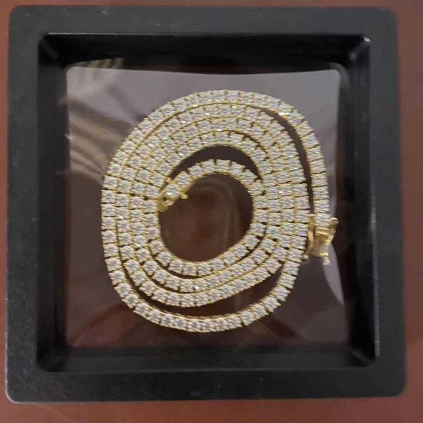 

ice necklace bling width 4mm 925 sterling silver real gold plated round moissanite diamonds chains