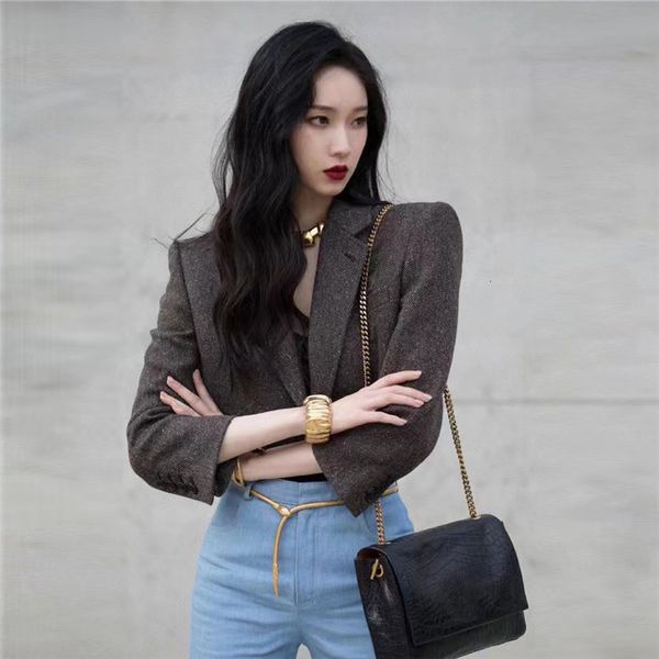 

womens jackets all season fashion office women notched full sleeve open stitch brown vintage casual blazer jacket 230812, Black;brown