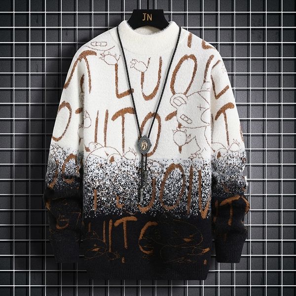 

men's sweaters harajuku sweater y2k knitted letter printing wool pullover retro color block 230812, White;black