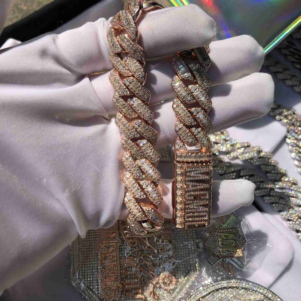 

16-20mm 100% handmade setting vvs moissanite diamond iced out cuban link chain 925 sterling silver necklace
