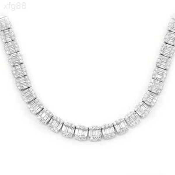 

iced out baguette cut vvs moissanite diamond cluster tennis chain 925 silver necklace for men women