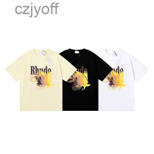 

small beauty trend rhude new color gradient printing cotton short-sleeved t-shirt for men and women lovers for summer, White;black