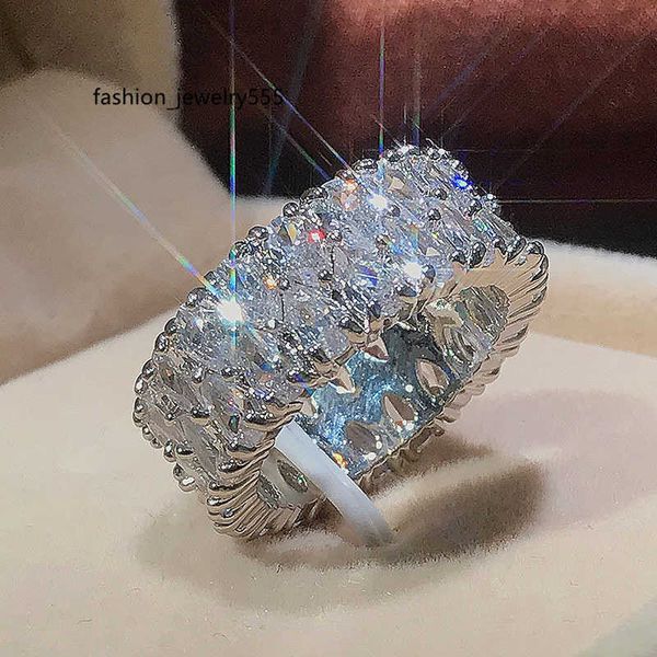 

wedding rings 100% 925 sterling silver created full moissanite diamonds gemstone wedding engagement ring fine jewelry gift for women whole, Slivery;golden