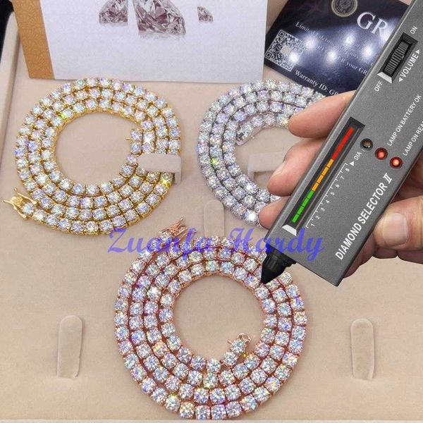 

factory wholesale moissanite jewelry 925 silver hip hop rock diamond chain 2mm 3mm 4mm 5mm 6.5mm vvs moissanite tennis necklace