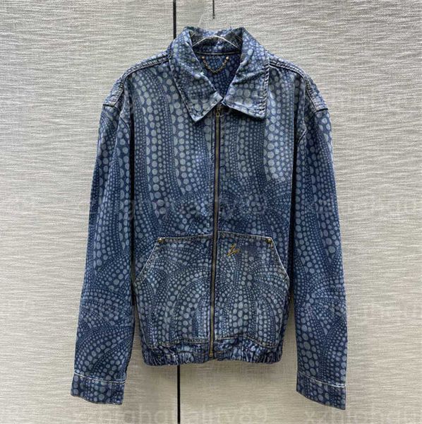 

designer denim jacket women fall coat fashion pumpkin pattern lapel collar zipper cotton classic denims coats designers jackets womens 55, Black;brown