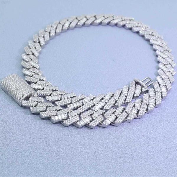 

prong custom diamond 925 pure sterling silver gra heavy vvs 15mm moissanite cuban baguette cuban link chain