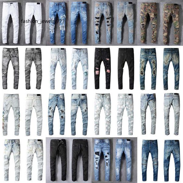 

luxurys designers jeans distressed france fashion pierre straight men's biker hole stretch denim casual jean men skinny pants elasticit, Blue