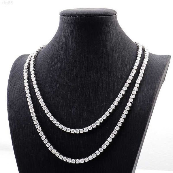 

in stock 2mm tennis necklace chains for women men iced out vvs moissanite sterling silver gold silver hip hop jewelry necklace