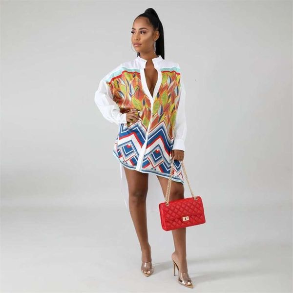 

fashion printed loose long shirt womens clothing, White