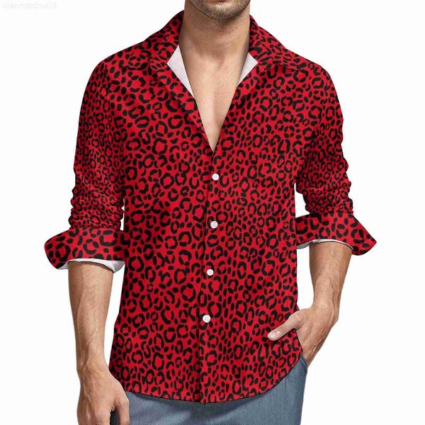 

men's casual shirts leopard spots shirt men red and black casual shirts spring y2k custom blouses long sleeve vintage oversize clothing, White;black