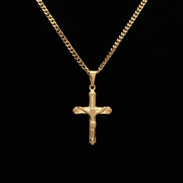 

jesus cross necklace gold plated stainless steel pendant fashion religious faith necklaces mens hip hop jewelry, Silver